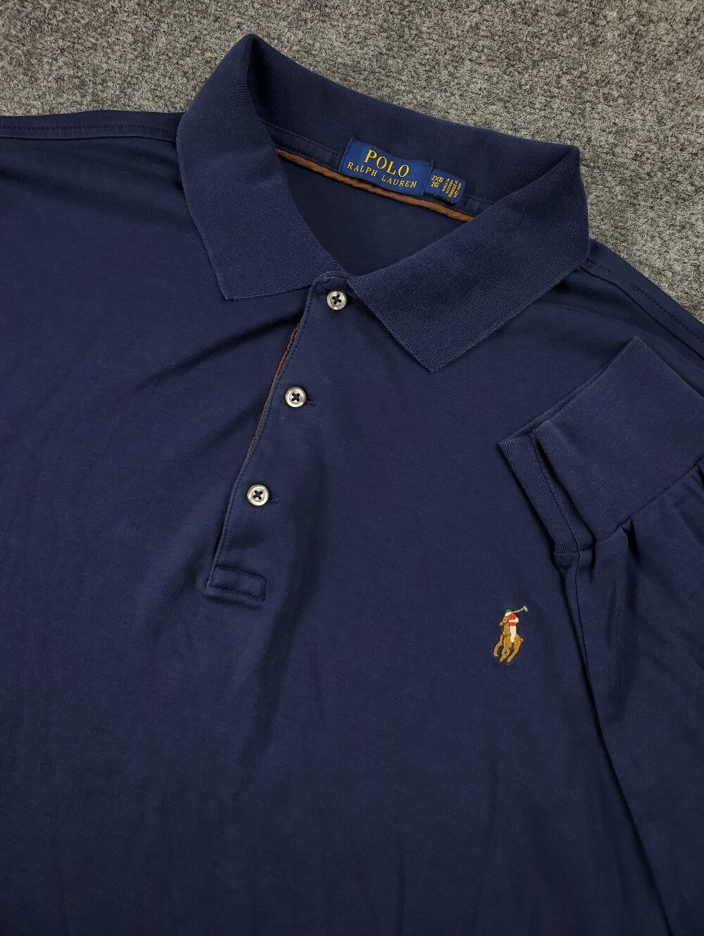 Polo Ralph Lauren Long Sleeve Polo Shirt Big Tall 2XB Navy Blue Flesh Pony Logo